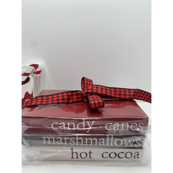 Holiday Hot Cocoa Mug & Stacked Book Decor Set With Buffalo Plaid Ribbon - Picture 2 of 3